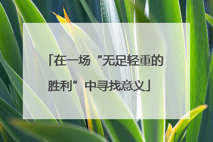 在一场“无足轻重的胜利”中寻找意义